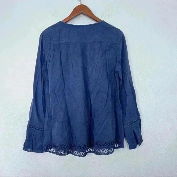 Next Shirt Blouse Womens Size 12 UK Light Wash Blue Boho Peasant Eyelet - Picture 6 of 7